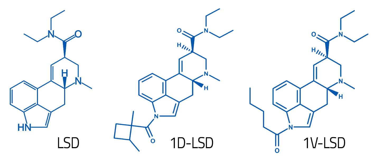 LSD vs 1V-LSD vs 1CP LSD 1d-lsd vs 1v-lsd vs lsd moleküle molekulare strukturformel vergleich