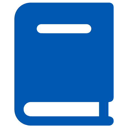 Blaues Symbol eines geschlossenen Buches mit einem horizontalen ovalen Ausschnitt oben auf dem Einband.