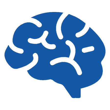 Blaues Symbol eines menschlichen Gehirns mit schwarzen Linien, die die Falten und Struktur des Gehirns anzeigen.